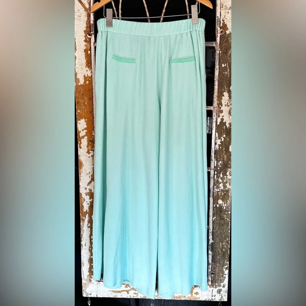 POL Free People Style Mint Green Drawstring Wide Leg Lounge Pants Boho Size - Picture 3 of 6
